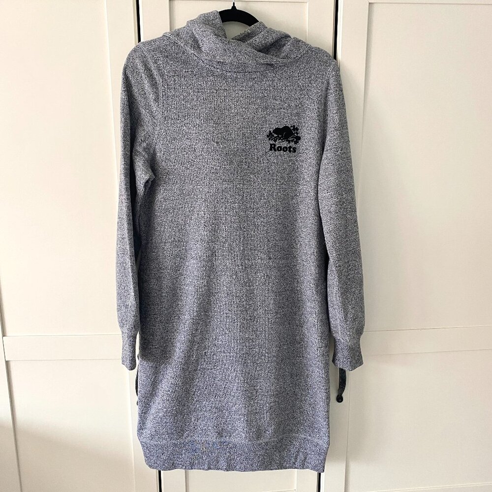 Roots Grey Hoodie Sweatshirt Dress with Beaver Logo Cozy Casual Size M